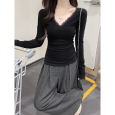 批发实拍实价 秋冬韩版纯欲修身辣妹<b class='q'>V领</b>羊绒内搭长袖<b class='q'>T</b><b class='q'>恤</b>打底衫上衣女