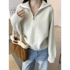 批发<b class='q'>实拍</b>实价 秋冬韩版半拉链慵懒宽松高领针织衫软糯内搭毛衣女上衣