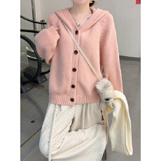 批发实拍实价 秋冬韩版<b class='q'>甜美</b>减龄连帽宽松插肩长袖针织开衫毛衣女外套