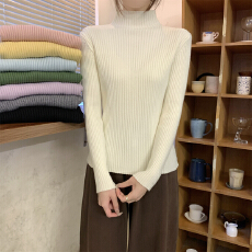 批发实拍实价 秋冬韩版软糯半<b class='q'>高领</b>坑条正肩安迪绒内搭针织衫打底毛衣