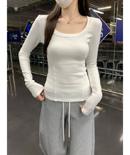 실사 정가 가을 겨울 한국 스타일 품격 양모 u 칼라 단색 기초 인사이드 가져 가라. 연삭 털 만나는 긴팔 티셔츠 맨위