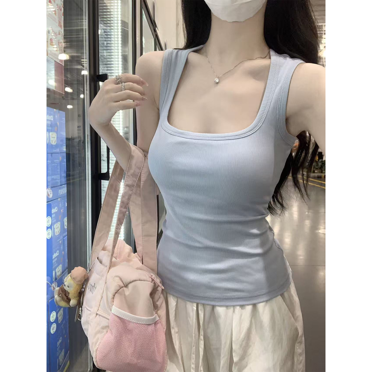 실사 정가 봄 여름 한국 스타일 순수한 욕망 광장 칼라 몸매 가꾸기 핫걸 외출용 벨트 가슴 패드 슬립 만나는 조끼 맨위