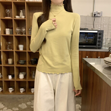 批发<b class='q'>实拍</b>实价 春季韩版木耳边半高领修身正肩羊绒内搭长袖T恤打底上衣