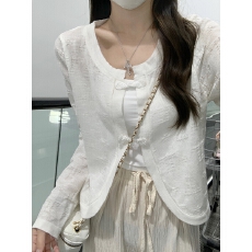 批发实拍实价 早秋韩版国风盘扣开衫优雅高级仿亚麻防晒针织上衣外搭