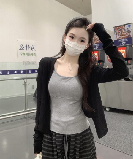 실사 정가 여름 한국 스타일 품격 주간 실크 양모 부드럽다 자외선 차단 오픈 가디건 긴팔 외부 잡아라. 의류 여성