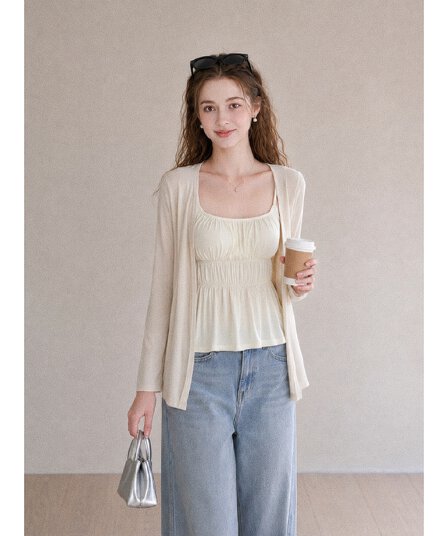 가을 한 부서 얇은 스타일 순수한 욕망 주름 디자인 캐미솔 라이 경기 서울 자외선 차단 오픈 가디건 부드러운 품격 맨위