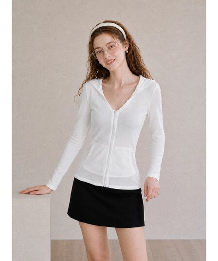 가을 새로운 한 부서 후드 지퍼 섹션 티셔츠 여성 몸매 가꾸기 슬림해 보이는 더블 측면 주머니 디자인 오픈 가디건 긴팔 맨위