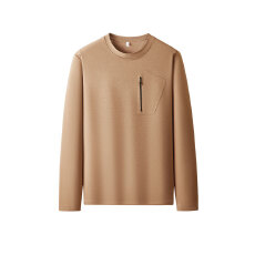 批发新款长袖圆领T恤透气纯色口袋打底衫男士春秋冬卫衣<b class='q'>休闲</b>舒适上衣