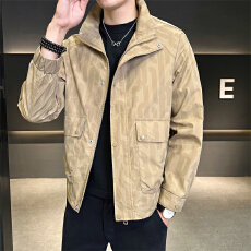 批发跨境高品质2025秋季男士<b class='q'>新款</b>立领休闲夹克男士长袖口袋装饰外套