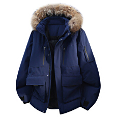 批发跨境冬季新款毛领羽绒服工装大码多色宽松加厚爆款光板#90%白鸭绒