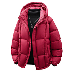 批发冬季短款加厚羽绒服连帽大码情侣男女同款面包服光板#90%白鸭绒