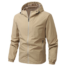 批发跨境外套<b class='q'>男士</b>春秋冬季纯色连帽上衣长袖宽松休闲短款户外夹克大码