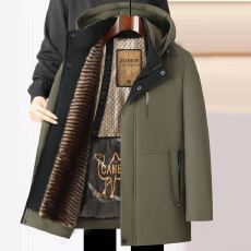 跨境冬季男士连帽棉衣加绒外套保暖棉服超声波牙刷防寒中老年上衣