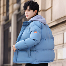 跨境假两件冬季新款男棉服韩版潮流舒适百搭外套防寒连帽加厚棉衣