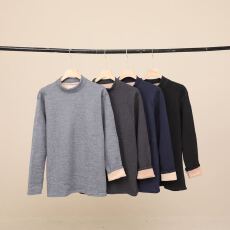 批发跨境男士奥粒绒加绒高弹贴身保暖内衣中领春秋打底保暖套装两件套