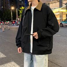批发跨境复古户外防水<b class='q'>男士</b><b class='q'>外套</b>春秋美式潮牌撞色翻领工装百搭长袖<b class='q'>夹克</b>