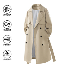 批发跨境男士风衣新款<b class='q'>春</b>秋中长款潮牌英伦风时尚宽松夹克过膝大衣外套