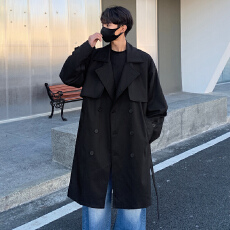 批发跨境男士风衣新款<b class='q'>春</b>秋中长款潮牌英伦风时尚宽松夹克过膝大衣外套