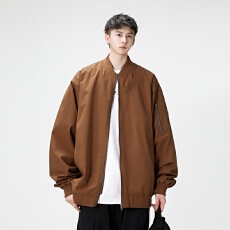 男士春秋简约宽松百搭棒球领简约时尚飞行服外套男个性拼罗纹夹克