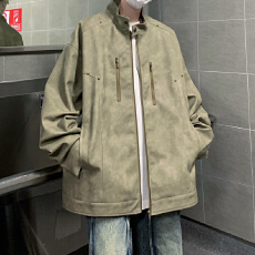 批发跨境<b class='q'>春</b>秋男士皮衣新款时尚休闲皮衣外套潮流港风翻领宽松PU皮茄克