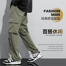 批发跨境男士潮流时尚<b class='q'>春</b>秋宽松休闲直筒长裤高街潮牌高品质机能冲锋裤
