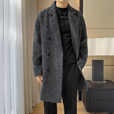 批发休闲宽松中长款毛呢大衣男士青年韩版秋冬潮牌羊羔绒港风<b class='q'>风衣</b>外套