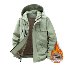 批发跨境男加绒防水夹克秋冬宽松<b class='q'>情侣</b><b class='q'>纯色</b>多色大拉链口袋工装防水<b class='q'>外套</b>