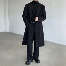 批发跨境休闲宽松中长款毛呢大衣<b class='q'>男</b>青年韩版秋冬加绒加厚潮牌风衣外套