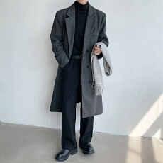 批发跨境休闲宽松中长款毛呢大衣<b class='q'>男</b>青年韩版秋冬加绒加厚潮牌风衣外套
