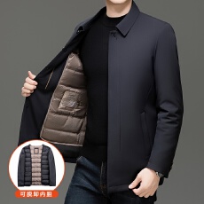 高品质男士中老年可脱卸内胆羽绒达标内胆整体羽绒填充翻领羽绒服