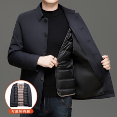 批发高品质男士中老年可脱卸内胆羽绒达标内胆整体羽绒填充翻领羽绒服