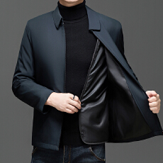 批发跨境高品质男士秋冬潮牌可脱卸美貂毛内胆加绒加厚翻领尼克服<b class='q'>外套</b>