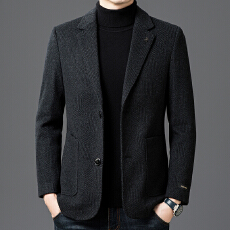 批发新款高品质男士针织羊毛呢西服秋冬加厚保暖中年商务呢子西装外套