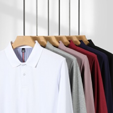 批发高品质春秋新款<b class='q'>男士</b>纯色65棉7A抗菌大珠地长袖t恤商务<b class='q'>休闲</b>polo衫