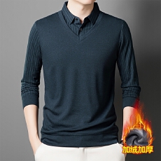 批发中老年爸爸装商务假两件加绒<b class='q'>男士</b><b class='q'>休闲</b>长袖polo衫打底衫2025新款