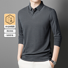 批发跨境中老年爸爸装商务假两件<b class='q'>男士</b><b class='q'>休闲</b>长袖polo衫打底衫2025新款