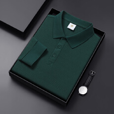 批发跨境精仿棉纯色翻领长袖开叉款上衣T恤<b class='q'>男士</b>春秋百搭宽松商务<b class='q'>休闲</b>