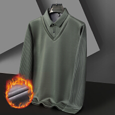 批发春秋冬单面加绒爆款<b class='q'>男士</b>高品质<b class='q'>休闲</b>翻领长袖T恤POLO衫卫衣打底衫