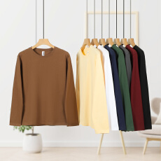 跨境秋季新款男长袖T恤20支230克圆领长袖打底衫宽松休闲男士上衣