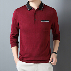 跨境春秋男士领Polo衫宽松翻领长袖打底衫中老年爸爸商务休闲上衣