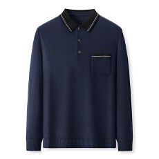 跨款春秋男士领Polo衫宽松翻领长袖打底衫中老年爸爸商务休闲上衣