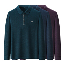 跨境春秋男士领Polo衫宽松翻领长袖打底衫中老年爸爸商务休闲上衣