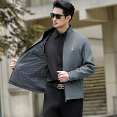 批发春秋冬新款商务行政立领夹克衫男士外套<b class='q'>中老年</b>上衣纯色中年爸爸装