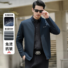 批发<b class='q'>男</b>士秋季立领外套高档商务上衣中年夹克薄款免烫百搭时尚休闲长袖