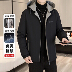 批发跨境秋冬新款休闲商务夹克爸爸装柔软亲肤<b class='q'>中老年</b>连帽商务男装外套