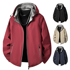 批发跨境春秋新款休闲商务夹克爸爸装柔软亲肤<b class='q'>中老年</b>连帽商务男装外套