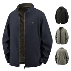 批发春秋新款跨境夹克中老年爸爸装时尚<b class='q'>商务</b><b class='q'>休闲</b>立领经典纯色百搭外套