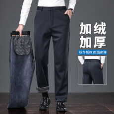 批发跨境高密面料秋冬海狸绒<b class='q'>男士</b><b class='q'>休闲裤</b>四面弹力宽松直筒虎头保暖长裤
