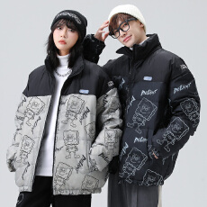 批发秋冬季保暖防寒鸭绒袄男女同款潮牌加厚立领情侣宽松面包服羽绒服