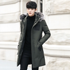 跨境新款冬季新品加厚连帽羽绒服男士长款青年白鸭绒保暖休闲外套